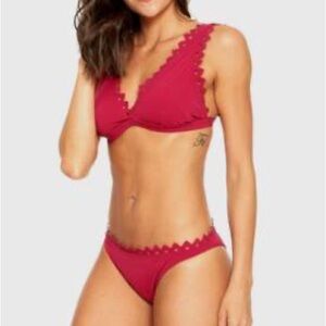 Scalloped Edge Burgundy Bikini
